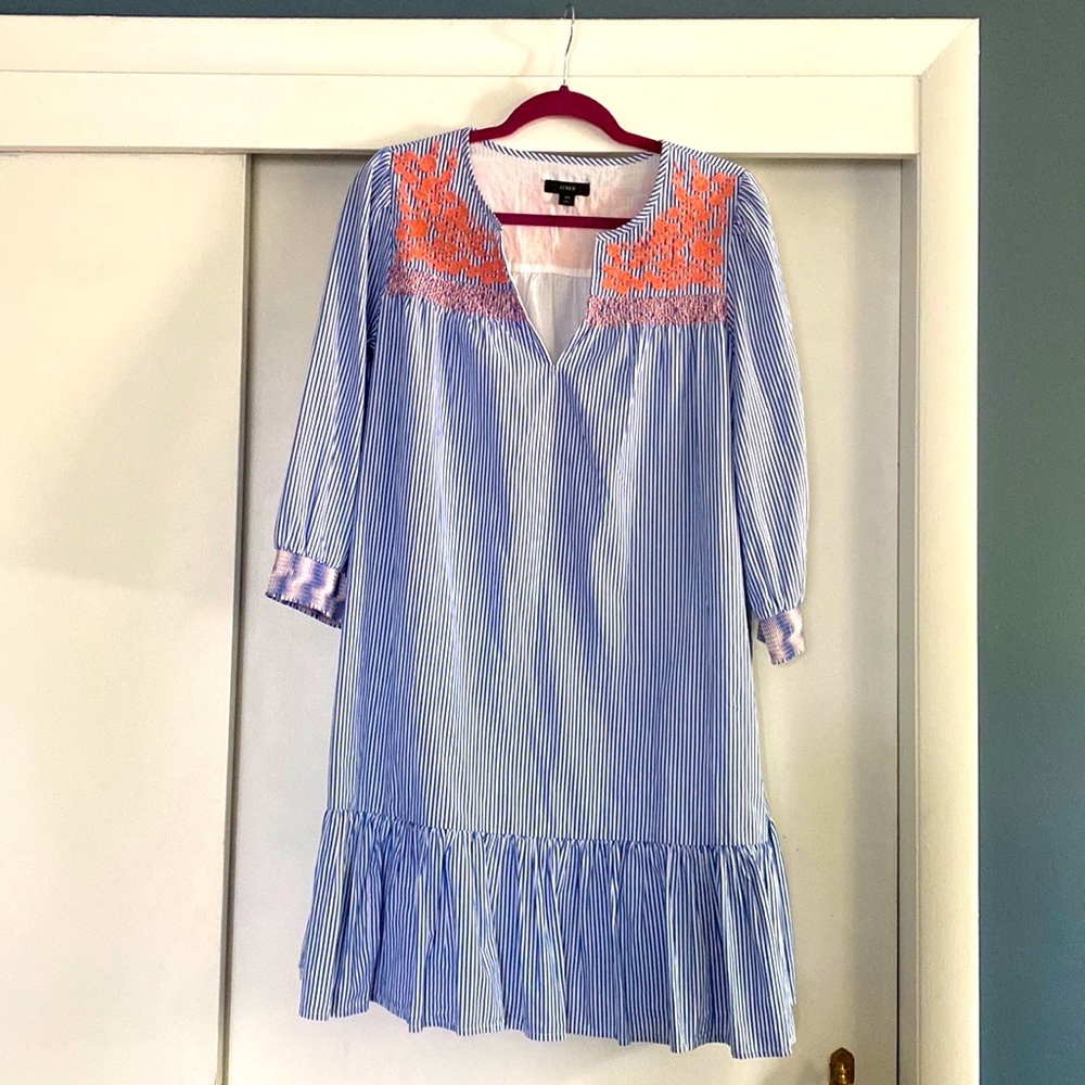 j. Crew seersucker embroidered dress